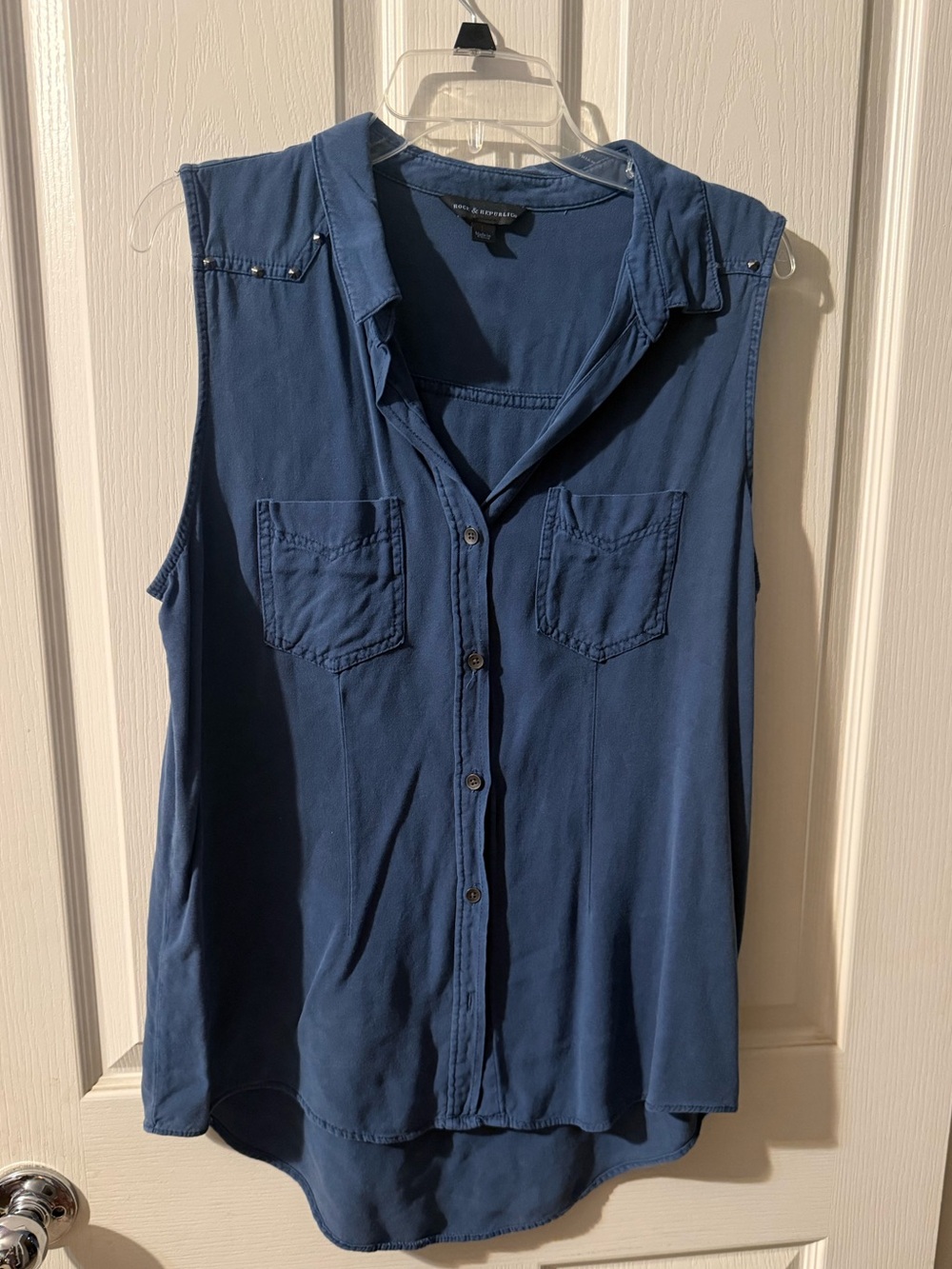Rock & Republic Sleeveless Navy Button-Down Shirt